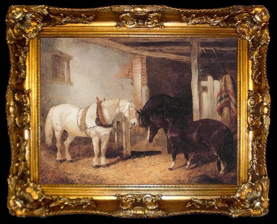 framed  John Frederick Herring Three Horses in A stable,Feeding From a Manger, ta009-2